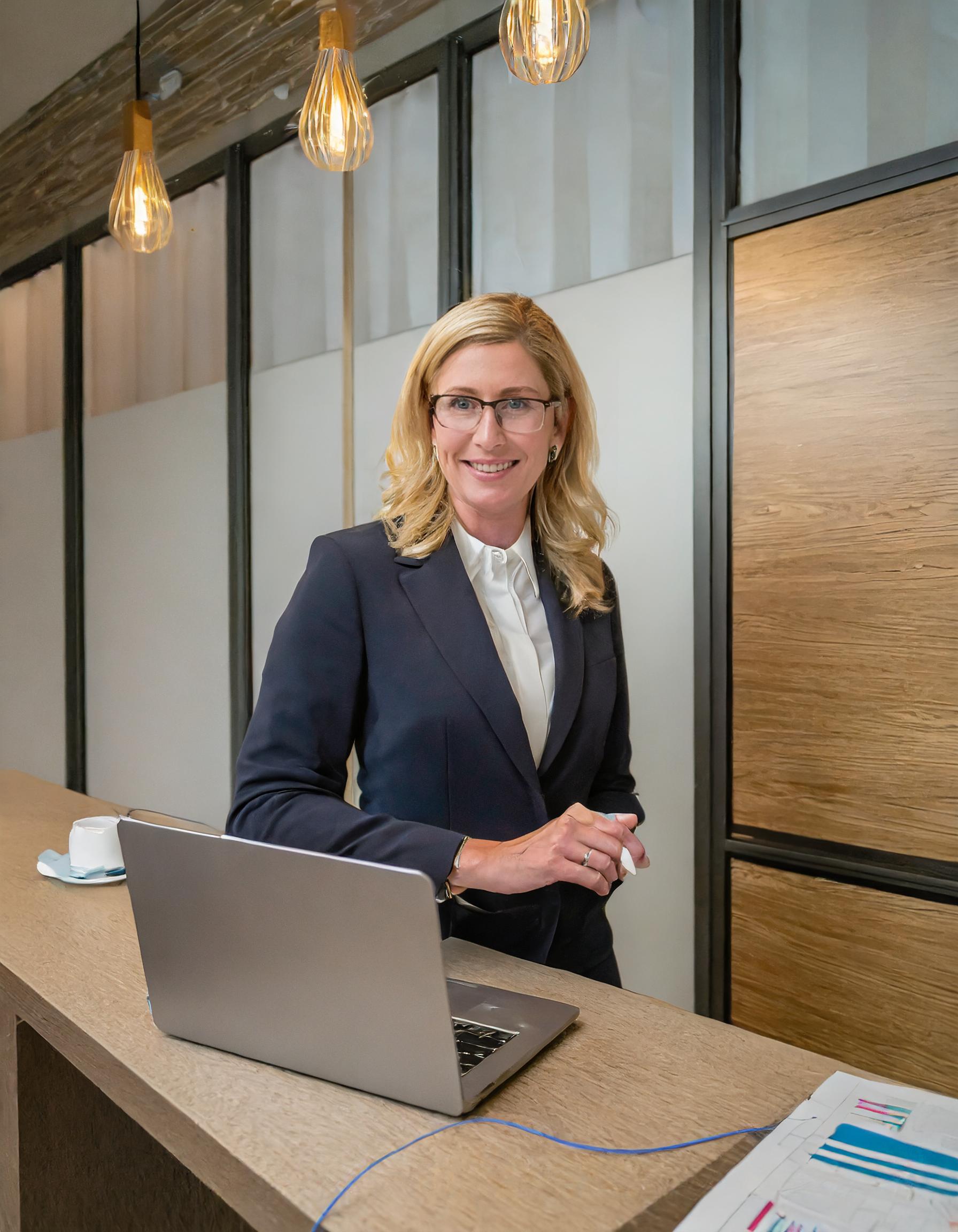 Person, die professionell und objektiv wirkt, in einem Bürosetting